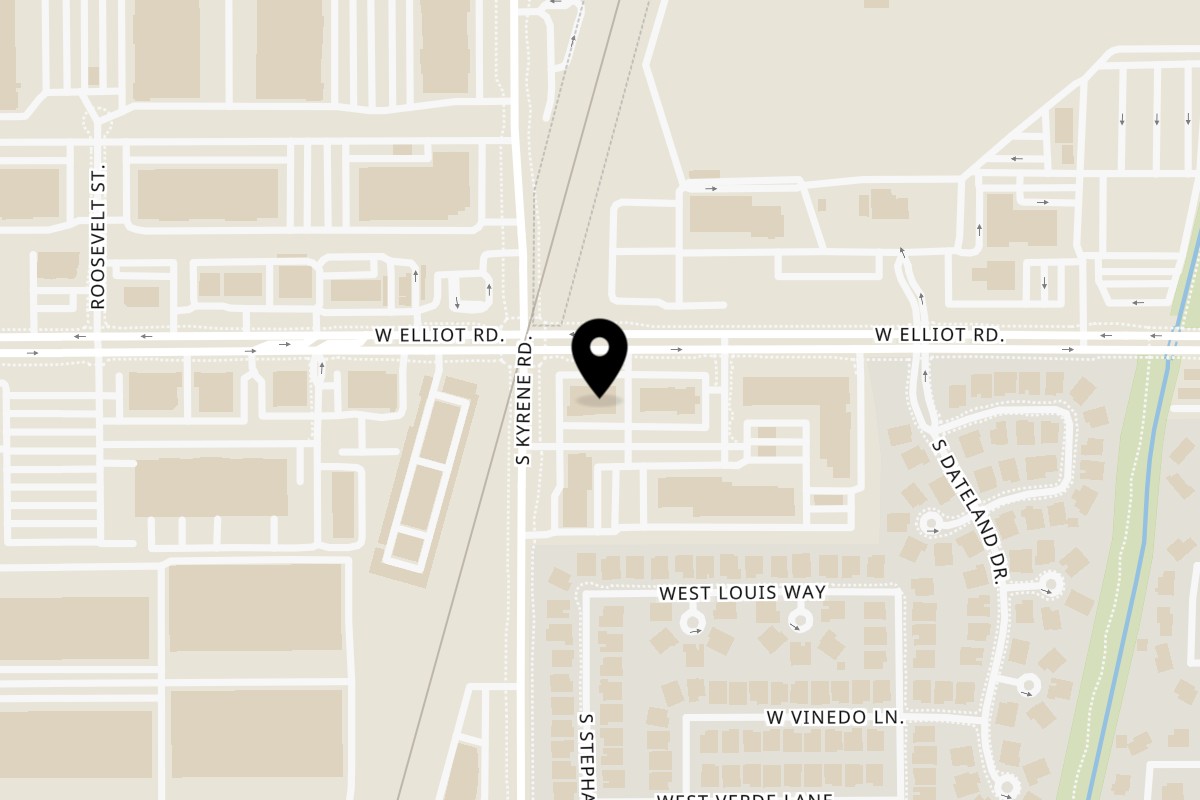 Map showing the location of Bangkok Grill & Knockout Cafe on 325 W Elliot Rd #103 in Tempe